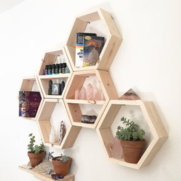 Hanah Home Raf252 Estantería de pared de madera de abeto, Nogal, 6 piezas